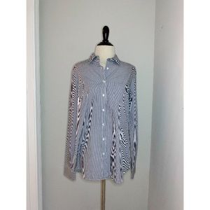 J Crew Navy & White Boy Fit Striped Button Down Sz 8T